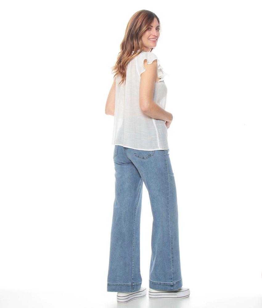 Blusa Manga Corta Volante Solida Escote Redondo Bordado-5