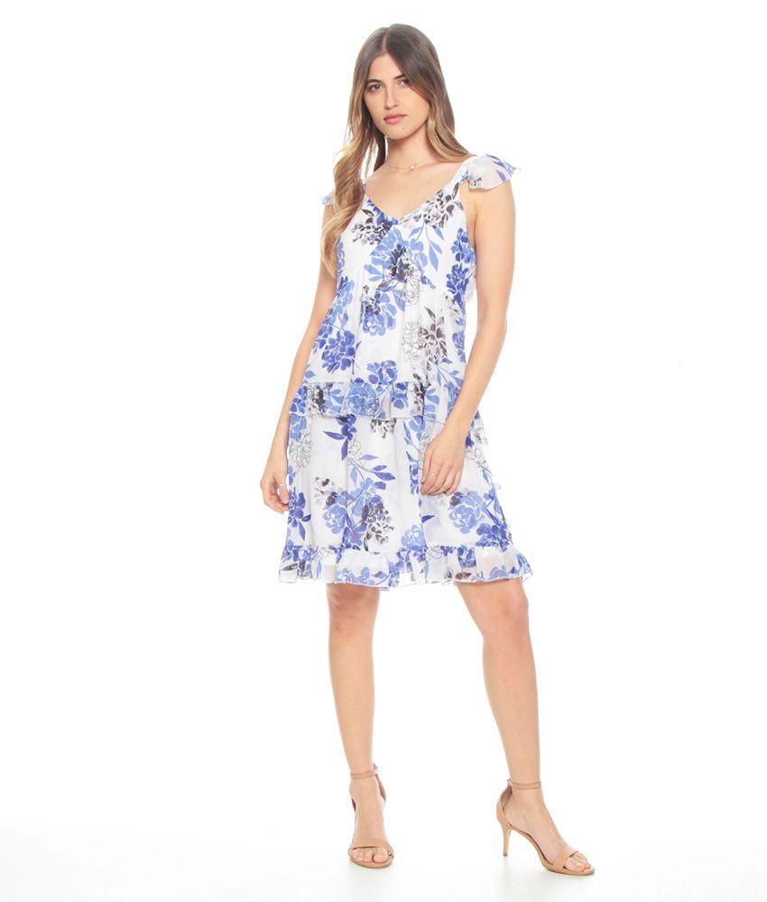 Vestido Sin Manga Tirantes Volantes Estampado Escote V Cortes-0