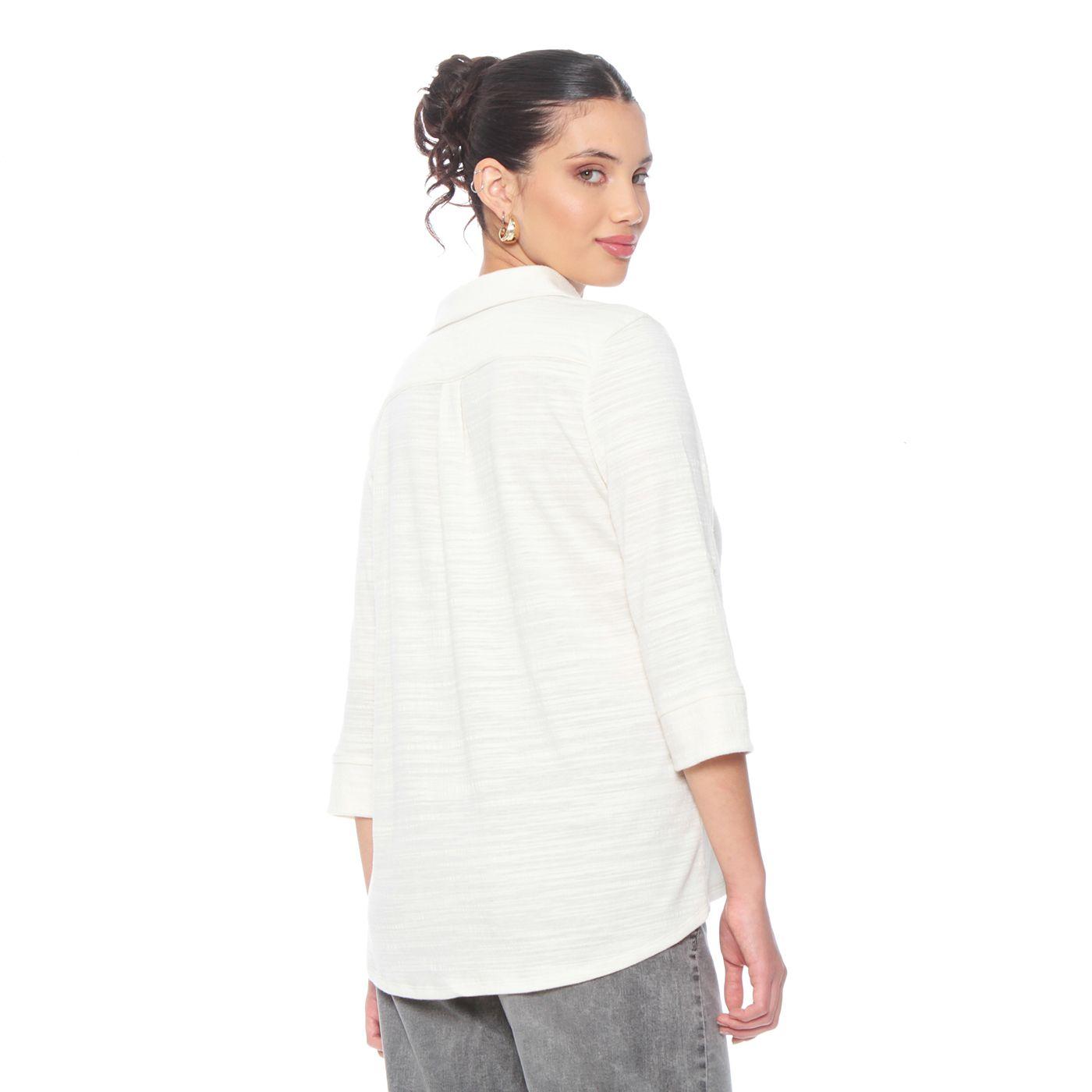 Blusa Manga 3/4 Solida Con Encaje En Delantero Escote V-6