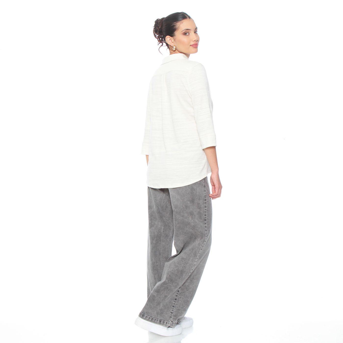 Blusa Manga 3/4 Solida Con Encaje En Delantero Escote V-7