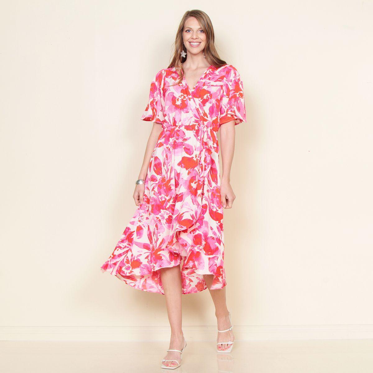 Vestido Cruzado Manga Corta Estampado Escote V-2