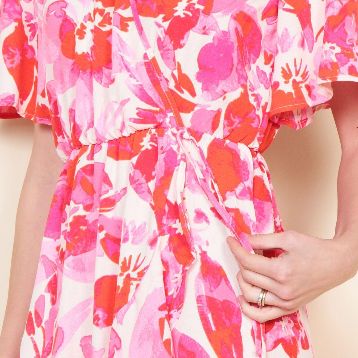 Vestido Cruzado Manga Corta Estampado Escote V-4