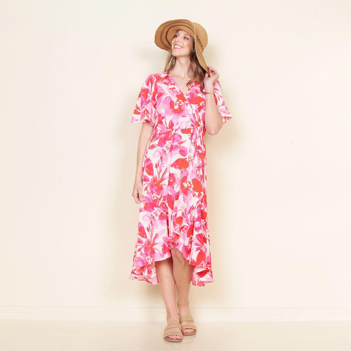 Vestido Cruzado Manga Corta Estampado Escote V-5