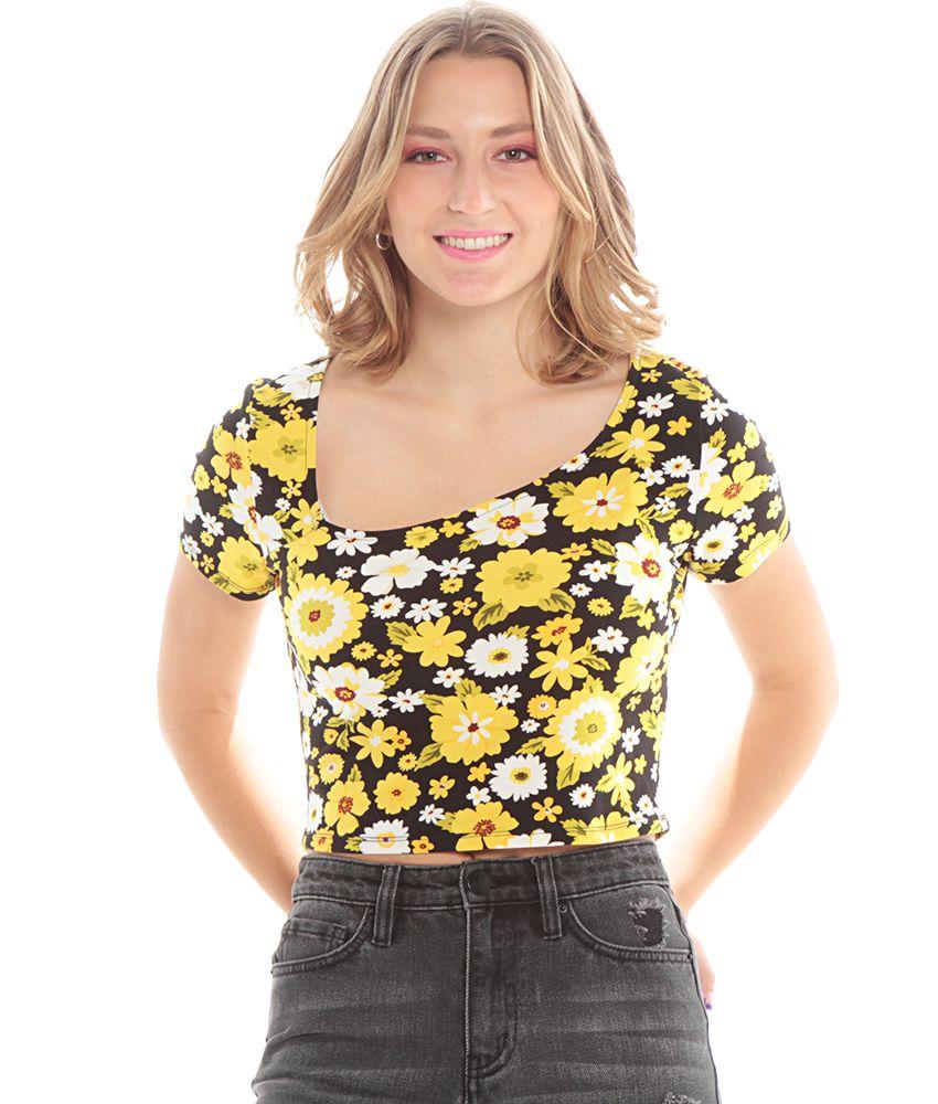 Polera Manga Corta  Estampada  Escote Irregular-0