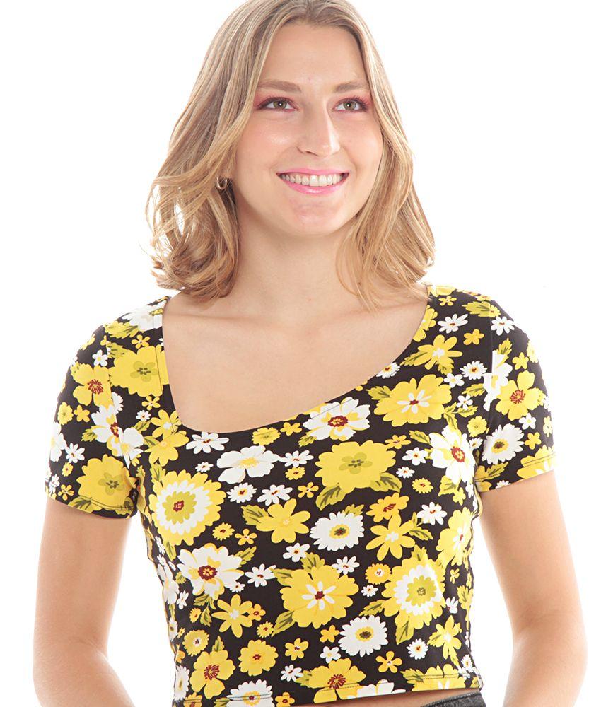 Polera Manga Corta  Estampada  Escote Irregular-1