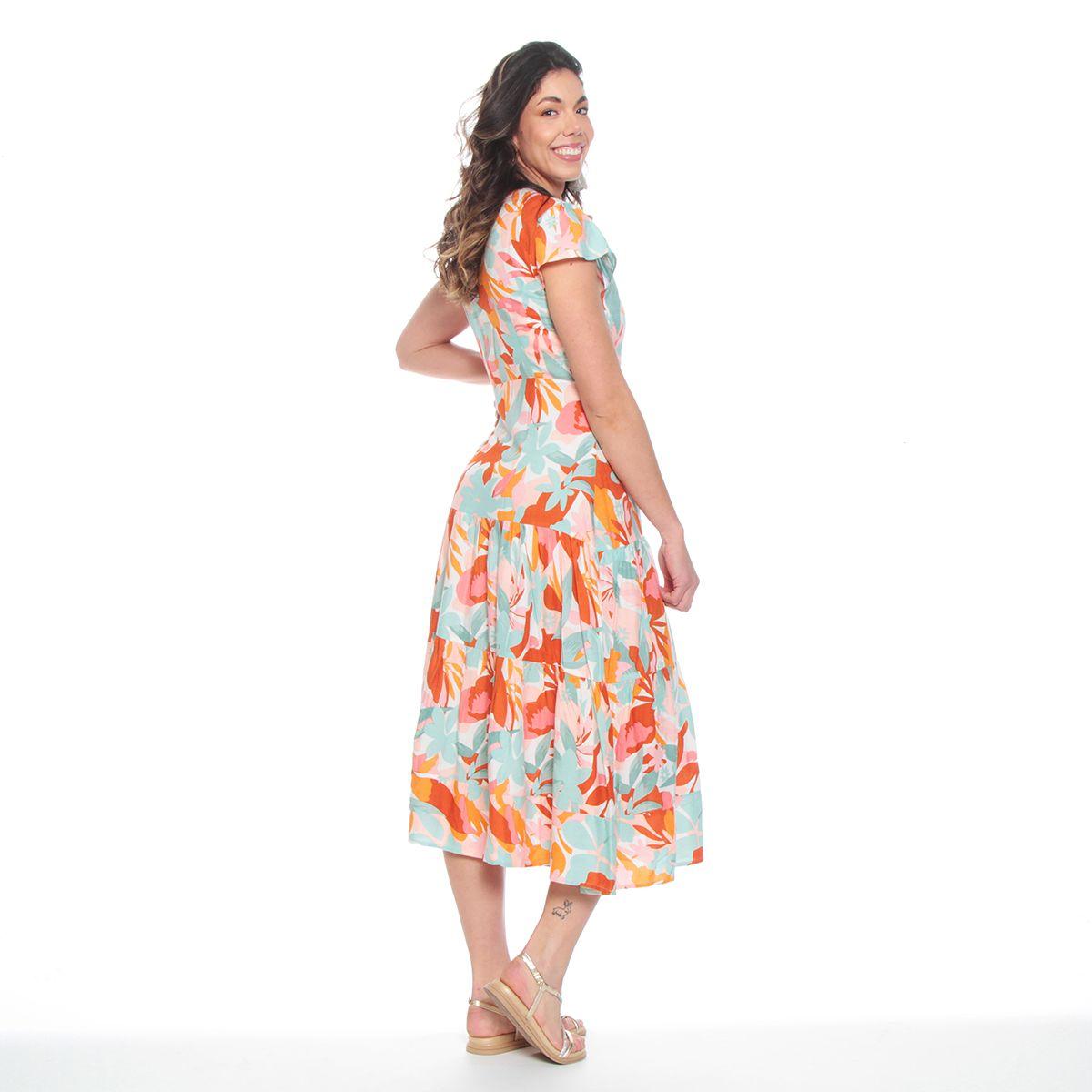 Vestido Largo Estampado Floral Manga Corta Escote V-1