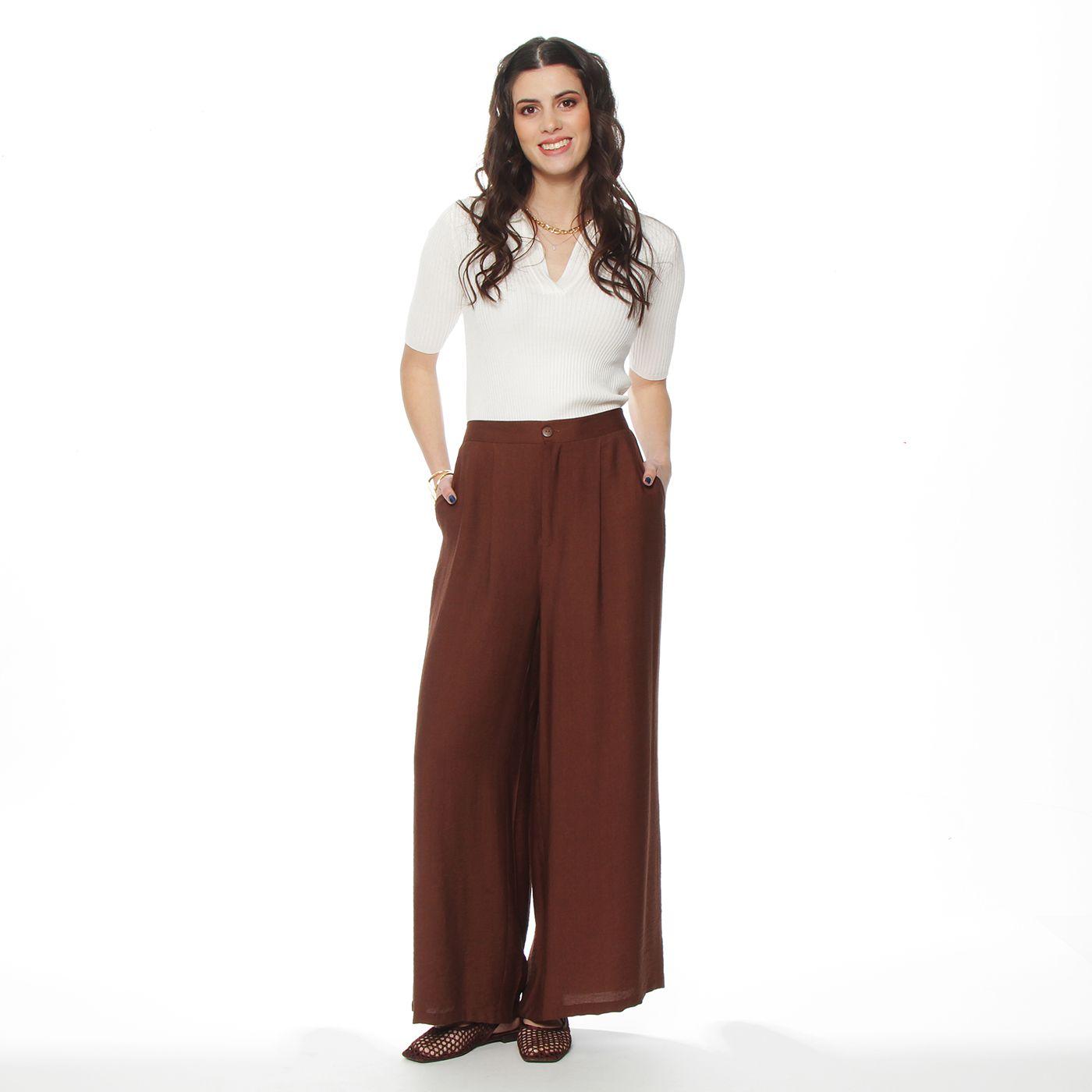 Pantalon Wide Leg Tiro Alto Pretina Basica 1 Boton-2