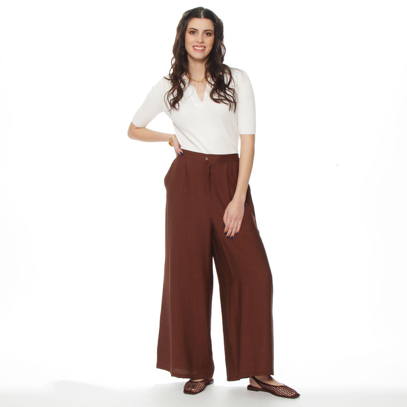 Pantalon Wide Leg Tiro Alto Pretina Basica 1 Boton-3