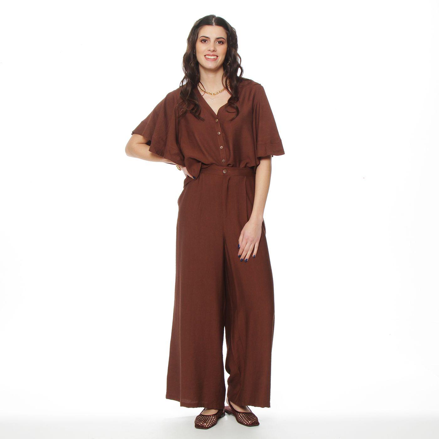 Pantalon Wide Leg Tiro Alto Pretina Basica 1 Boton-7