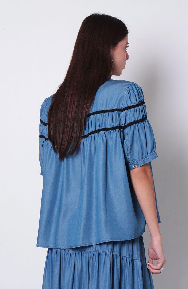 Blusa Manga 3/4 Lyocell Abotonada En Delantero Con Recogido-6