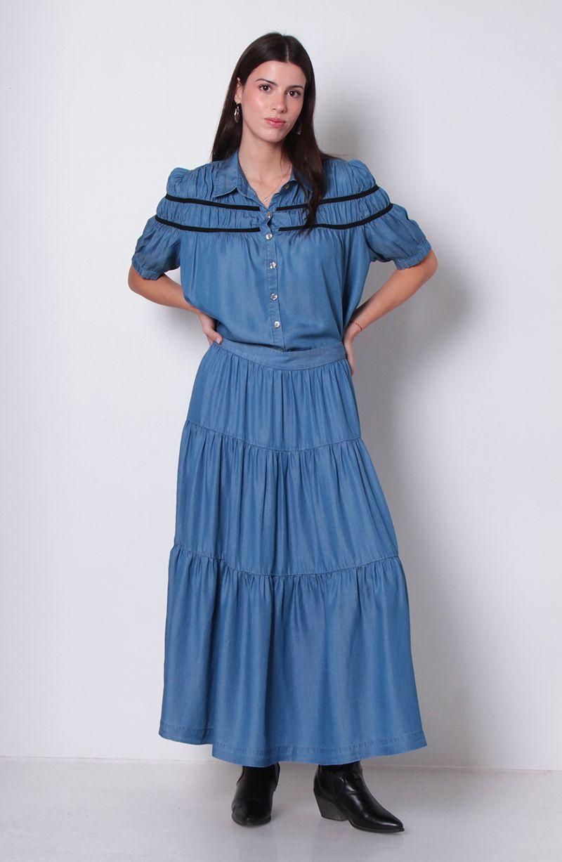 Blusa Manga 3/4 Lyocell Abotonada En Delantero Con Recogido-7