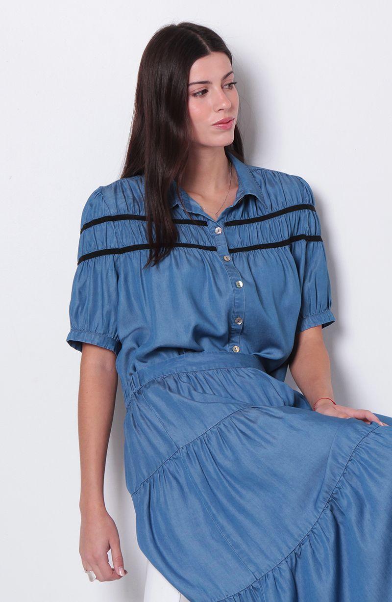 Blusa Manga 3/4 Lyocell Abotonada En Delantero Con Recogido-8