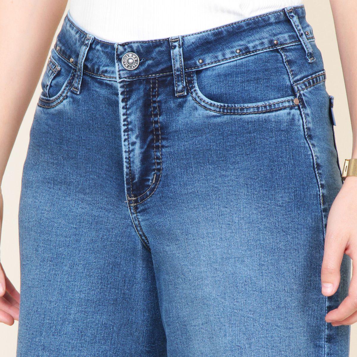 Jeans Recto Tiro Alto Pretina 1 Boton Push Up Cinturon Denim-2