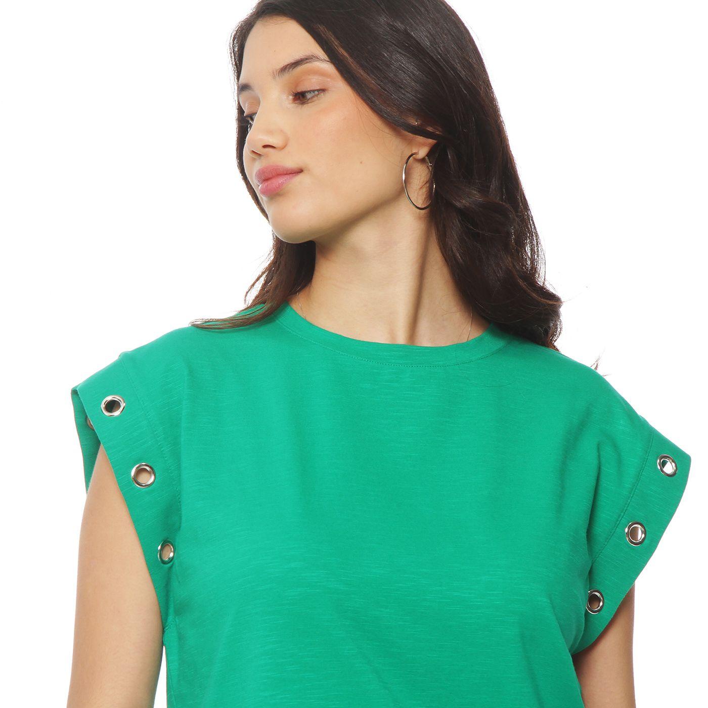 Polera Manga Corta Escote  Redondo Ojetillo En Manga-1