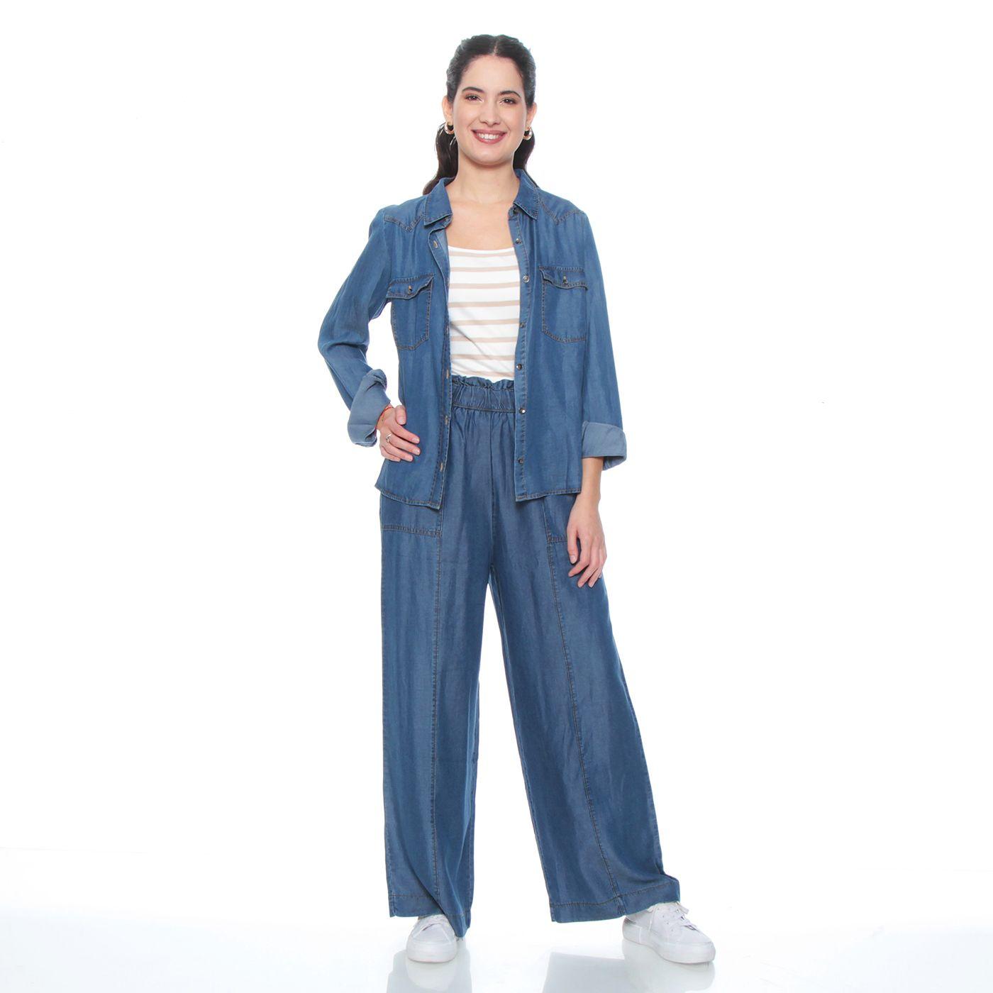 Blusa Manga Larga Lyocell Abotonada En Delantero Y Bolsillos-3
