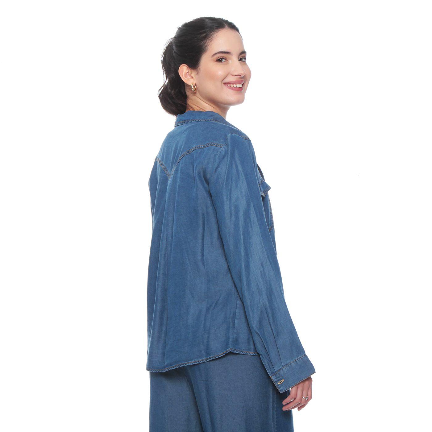 Blusa Manga Larga Lyocell Abotonada En Delantero Y Bolsillos-4