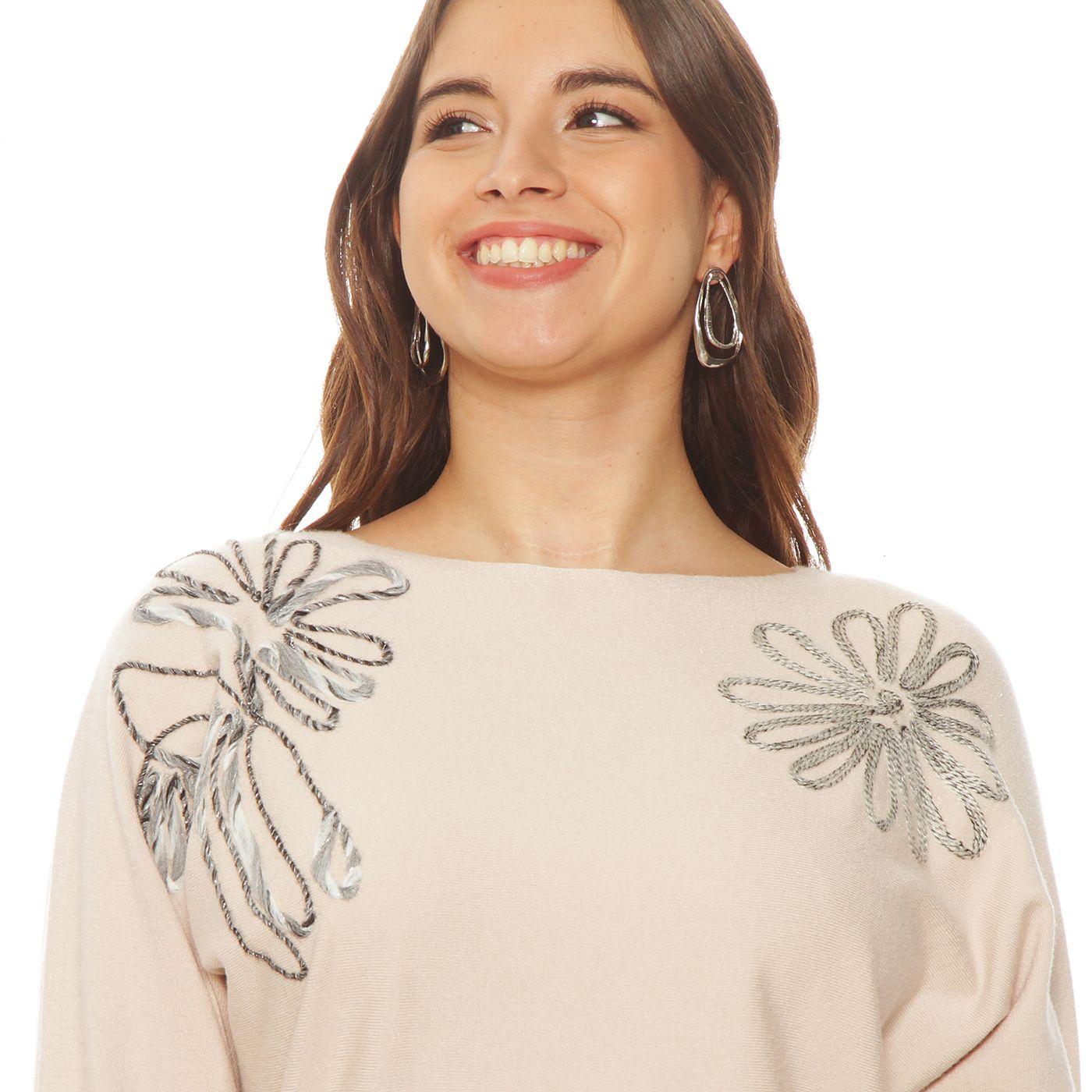 Sweater Manga 3/4  Bordado Escote Redondo-2