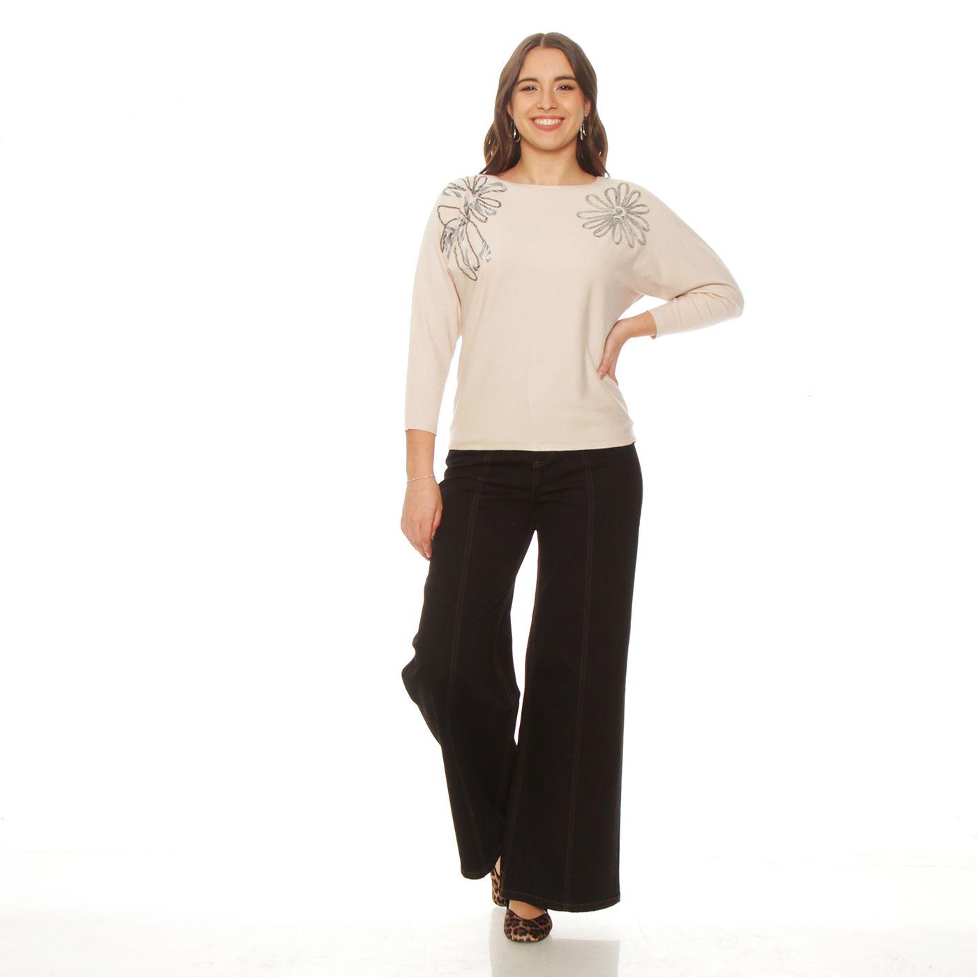 Sweater Manga 3/4  Bordado Escote Redondo-4
