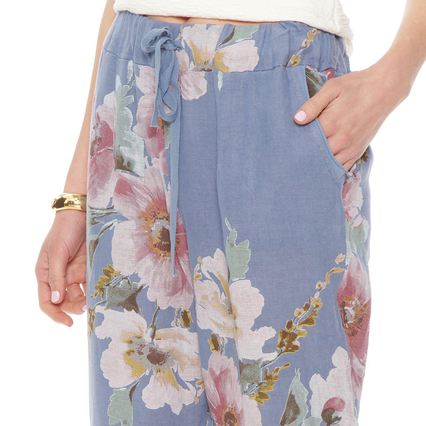 Pantalon Lino Estampado Tiro  Alto Pretina Elasticada-3