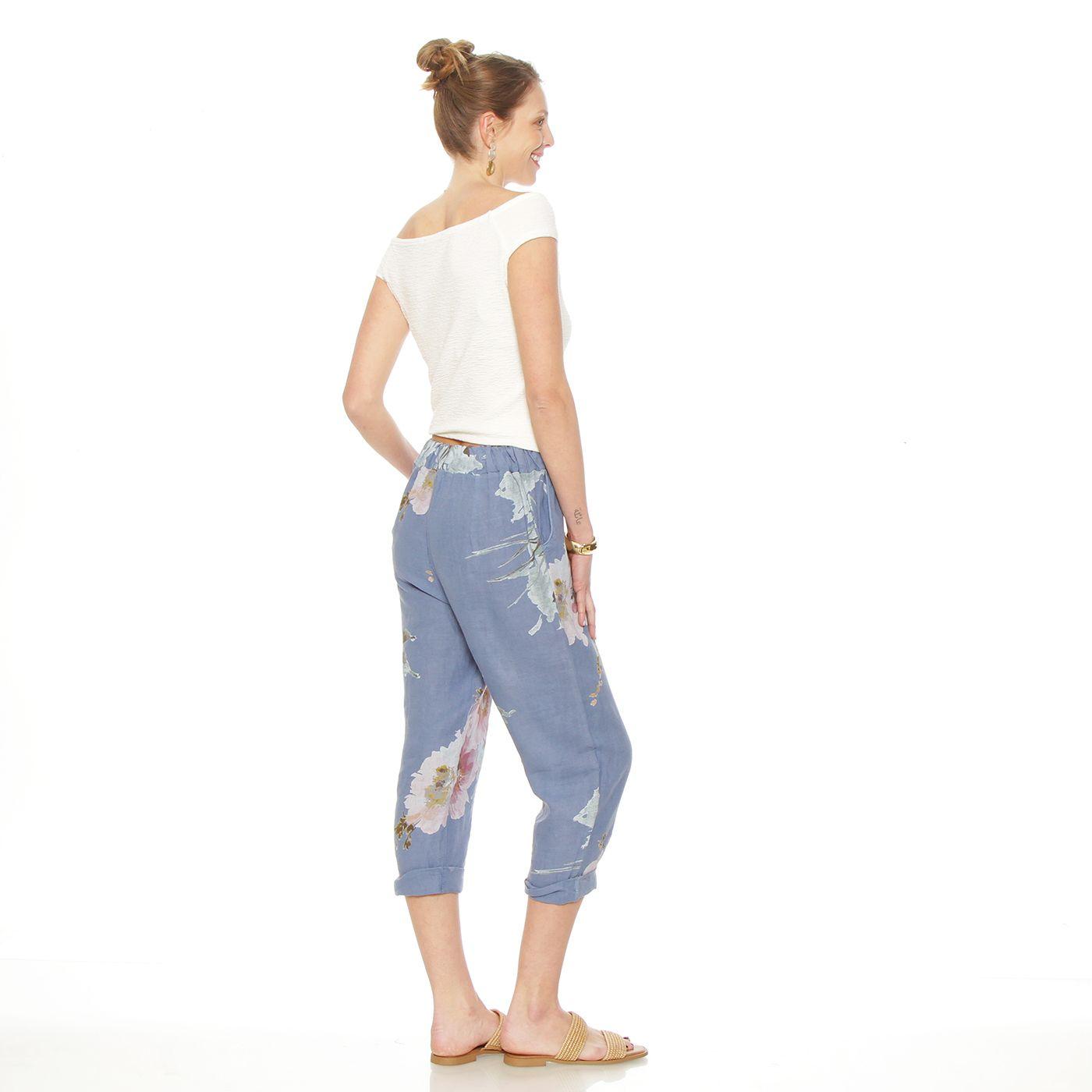 Pantalon Lino Estampado Tiro  Alto Pretina Elasticada-5