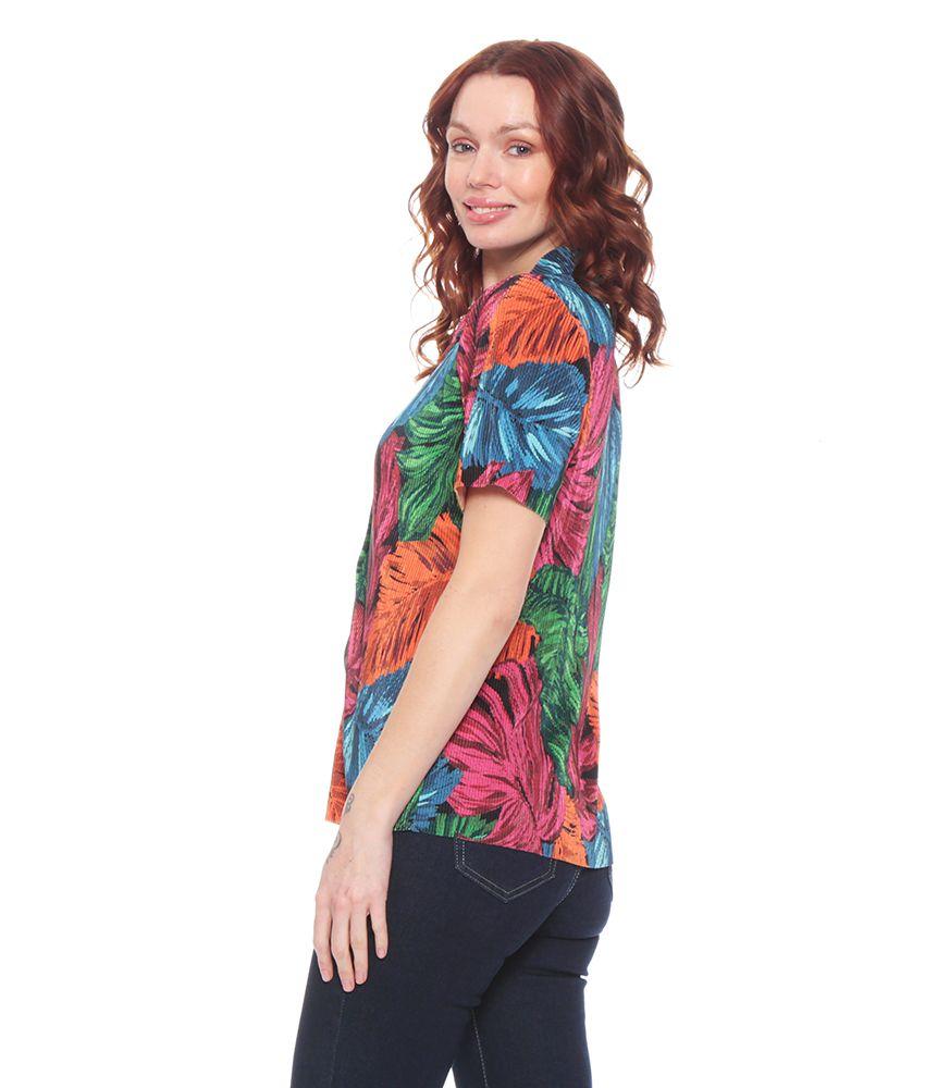 BLUSA MANGA CORTA PLISADA ESTAMPADO HOJAS-3