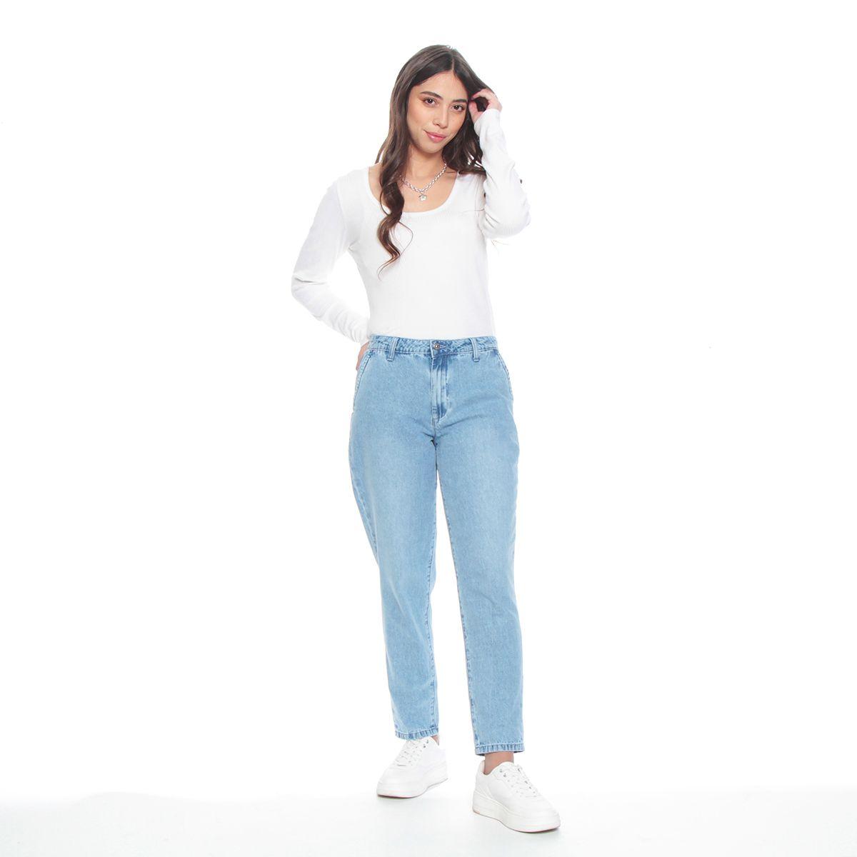 Jeans Recto Tiro Alto Pretina Basica Un Boton Con Bolsillo Argentino-2