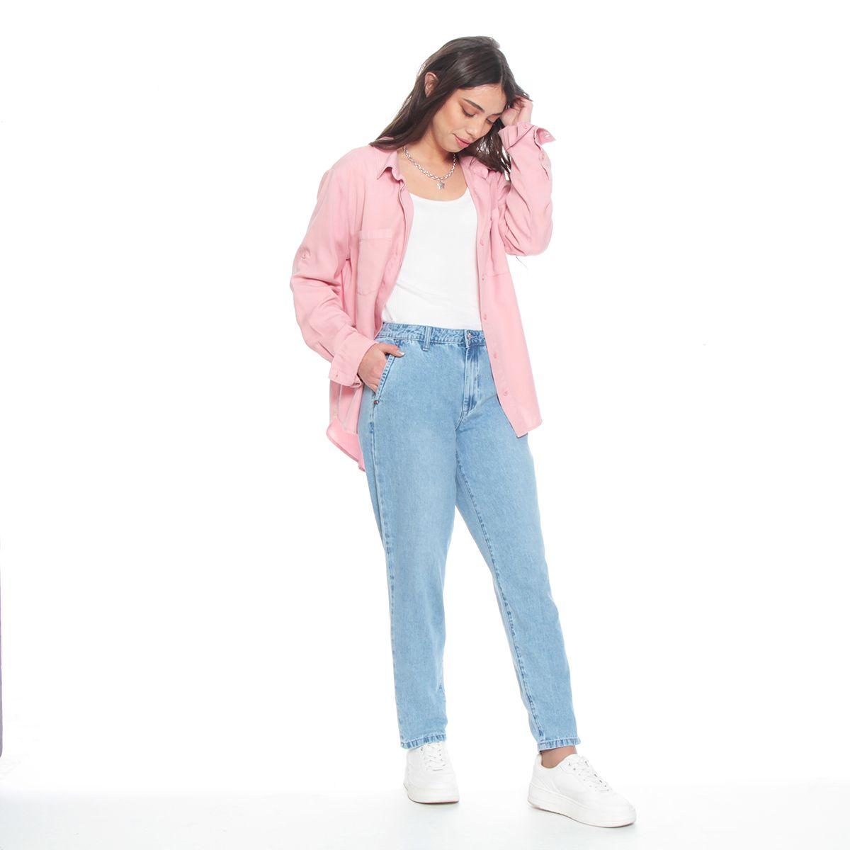 Jeans Recto Tiro Alto Pretina Basica Un Boton Con Bolsillo Argentino-3