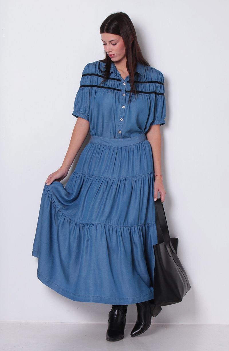 Falda Tencel Con Cortes Y Cintura Elasticada-4