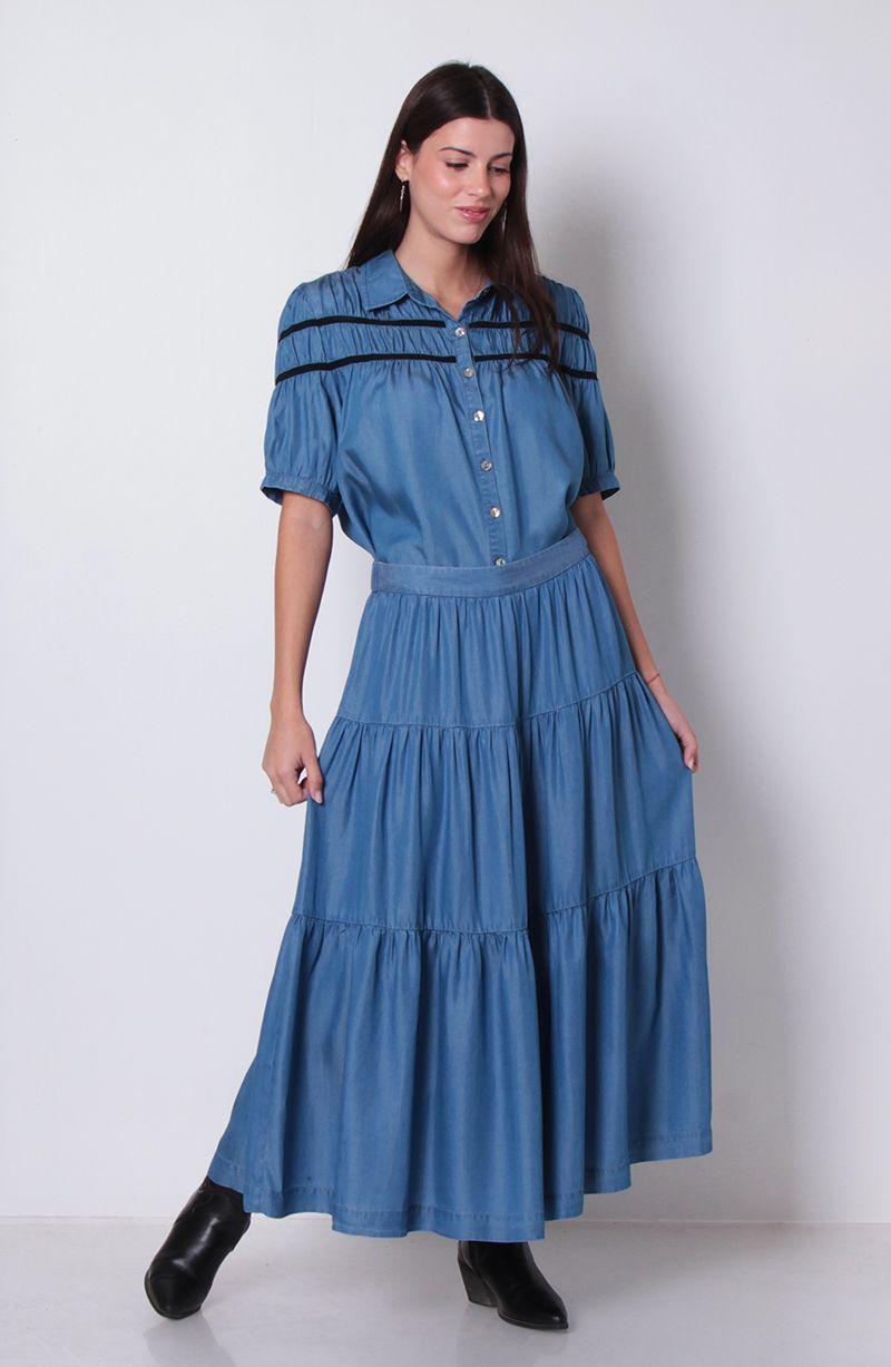 Falda Tencel Con Cortes Y Cintura Elasticada-0
