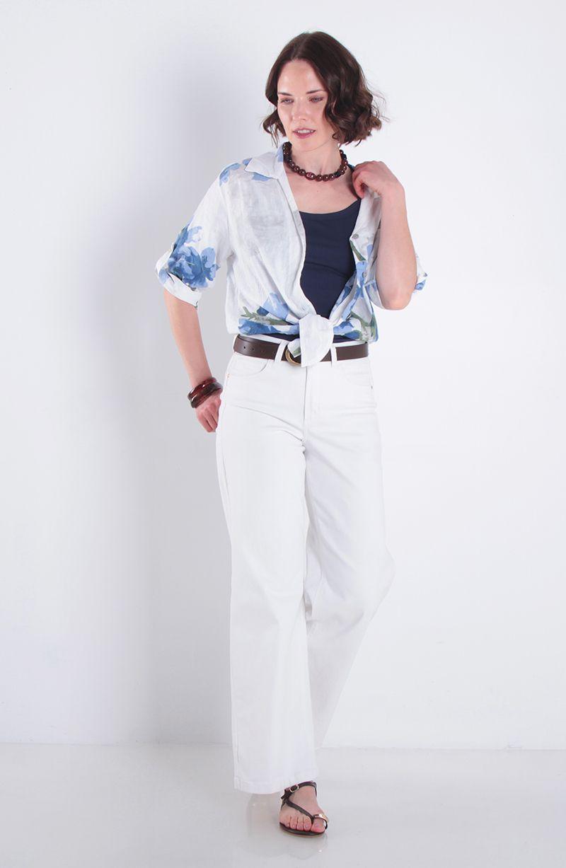 Blusa Lino Estampado Manga 3/4 Abotonada En Delantero-2