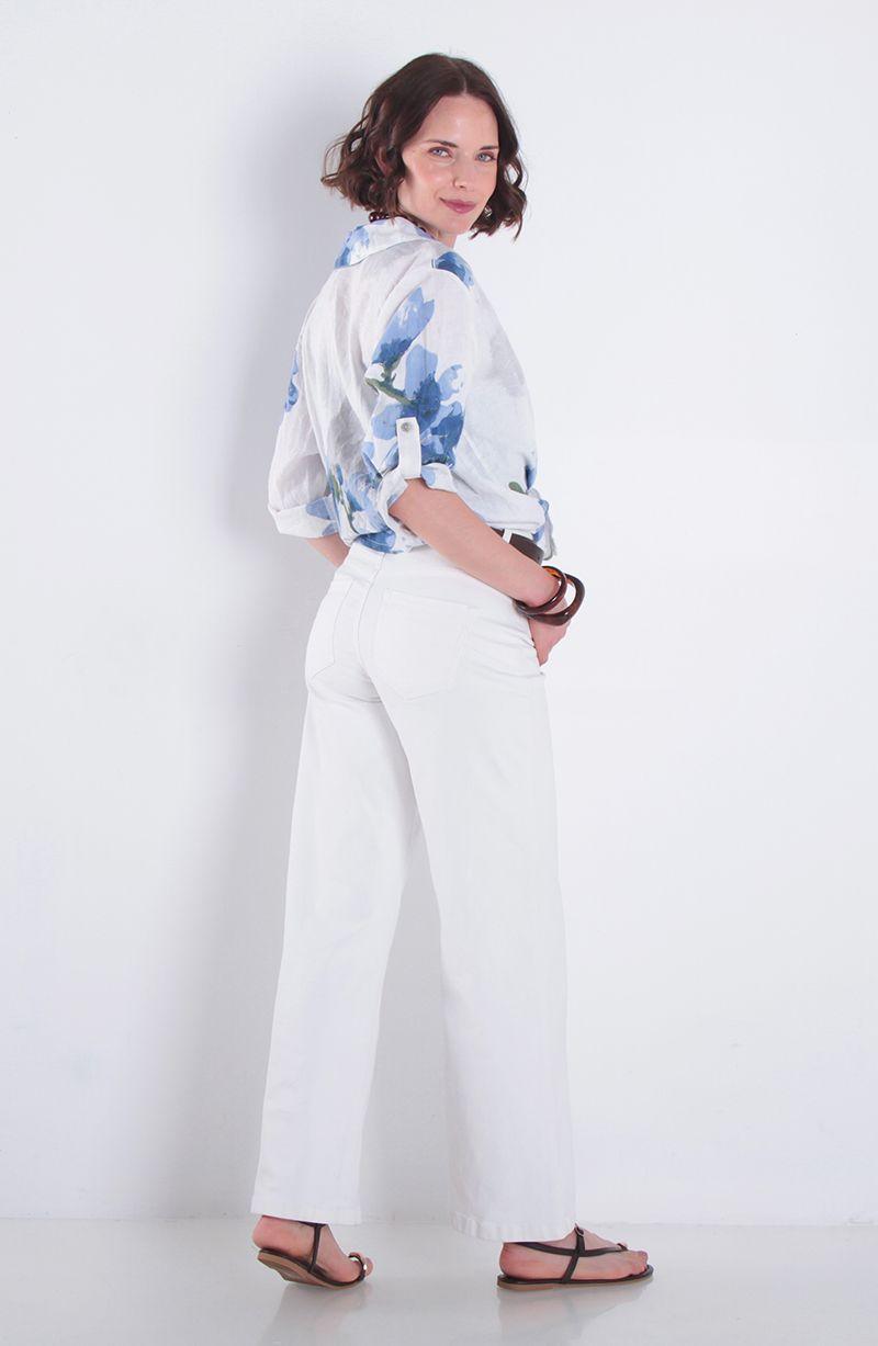 Blusa Lino Estampado Manga 3/4 Abotonada En Delantero-3