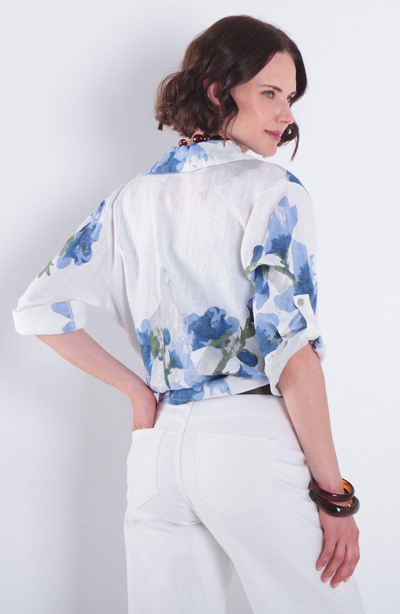 Blusa Lino Estampado Manga 3/4 Abotonada En Delantero-4