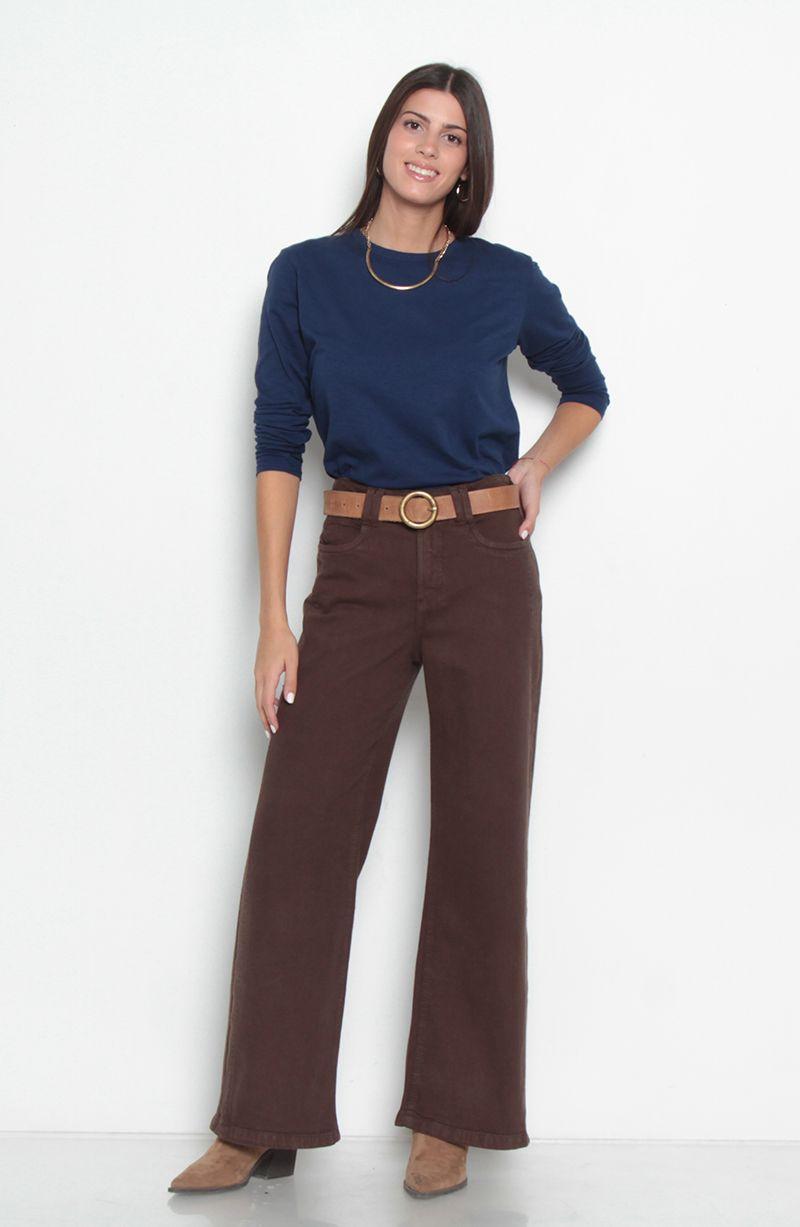 Jeans Wide Tiro Medio Pretina   Un Boton-6