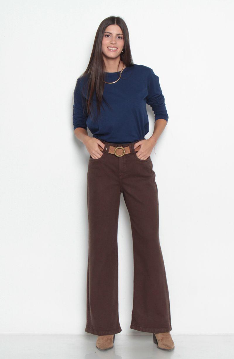 Jeans Wide Tiro Medio Pretina   Un Boton-7