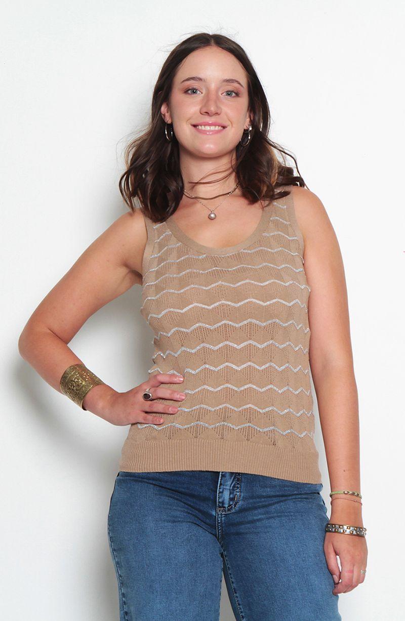 Polera Sin Manga Tejida Escote Redondo-0