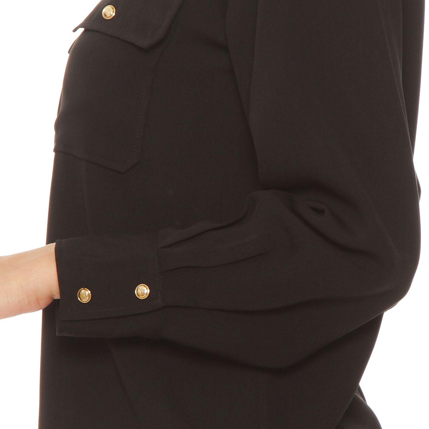 Blusa Manga Larga Abotonada En Delantero Con  Bolsillo-3