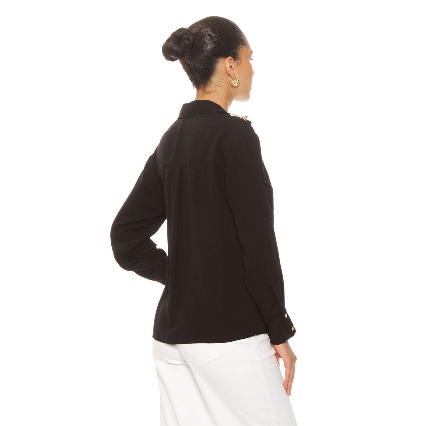 Blusa Manga Larga Abotonada En Delantero Con  Bolsillo-6