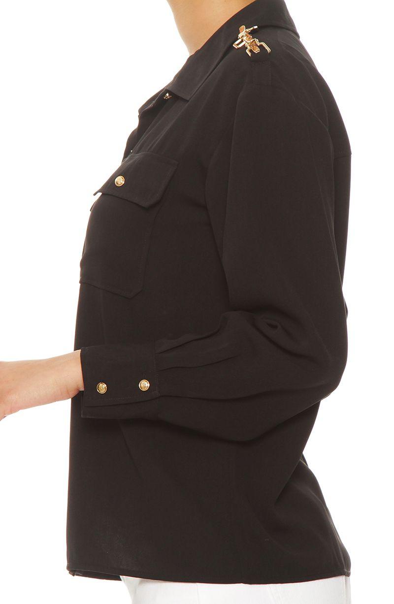 Blusa Manga Larga Abotonada En Delantero Con  Bolsillo-2