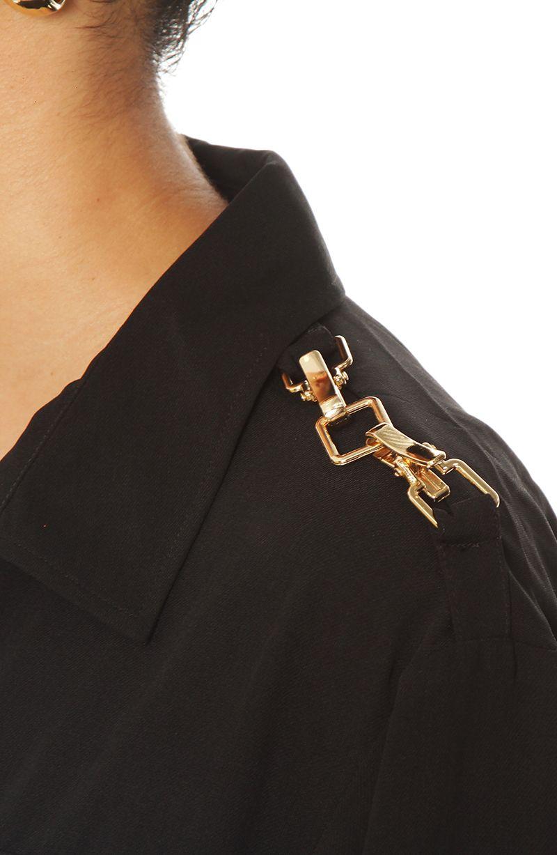 Blusa Manga Larga Abotonada En Delantero Con  Bolsillo-5