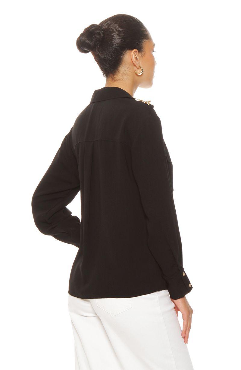 Blusa Manga Larga Abotonada En Delantero Con  Bolsillo-6