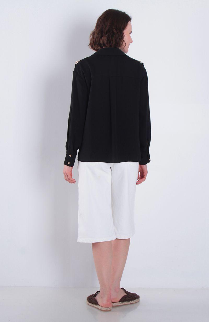 Blusa Manga Larga Abotonada En Delantero Con  Bolsillo-3
