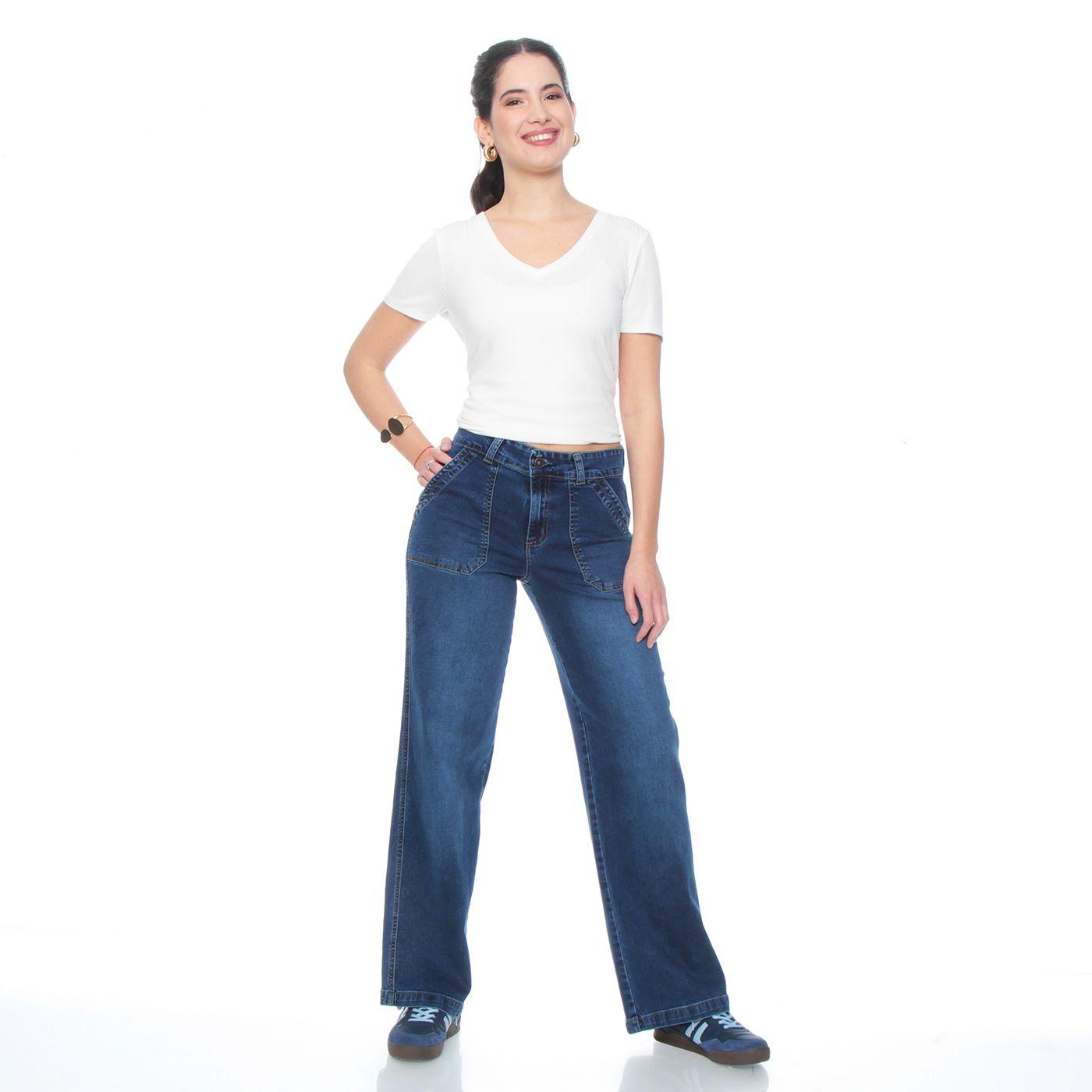 Jeans Cargo Recto Tiro Alto Push Up Pretina 1 Boton-3