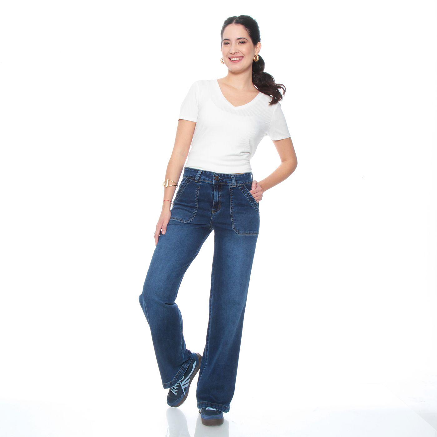 Jeans Cargo Recto Tiro Alto Push Up Pretina 1 Boton-4