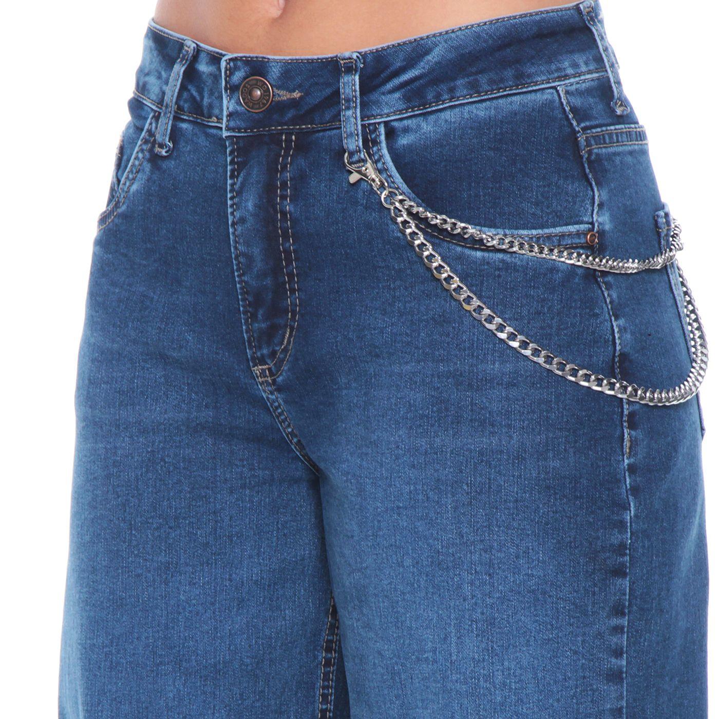 Jeans Recto Skater Tiro Alto Pretina Basica 1 Boton Aplicacion Cadena-3