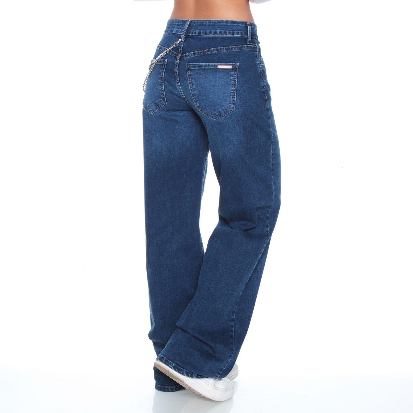 Jeans Recto Skater Tiro Alto Pretina Basica 1 Boton Aplicacion Cadena-7