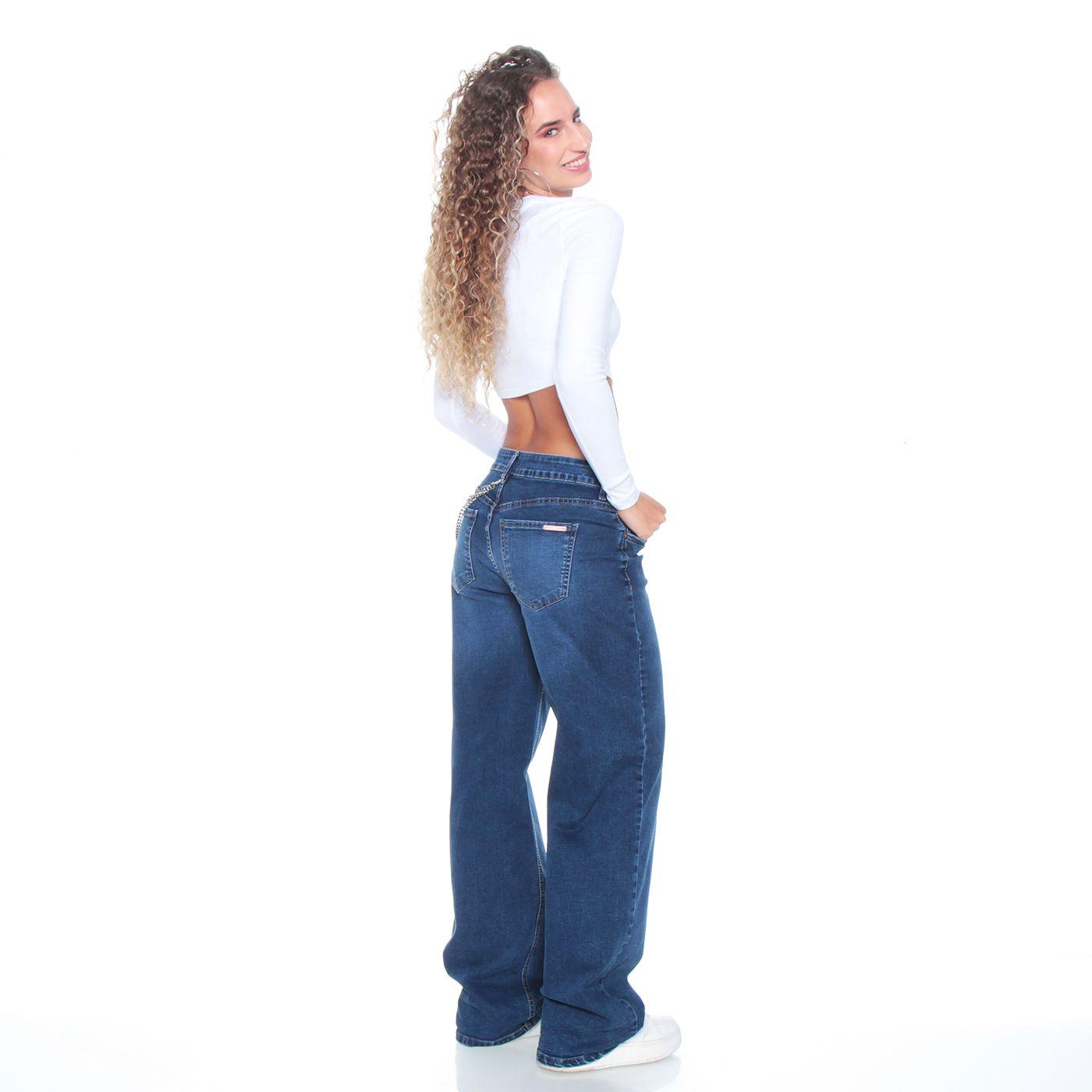 Jeans Recto Skater Tiro Alto Pretina Basica 1 Boton Aplicacion Cadena-8