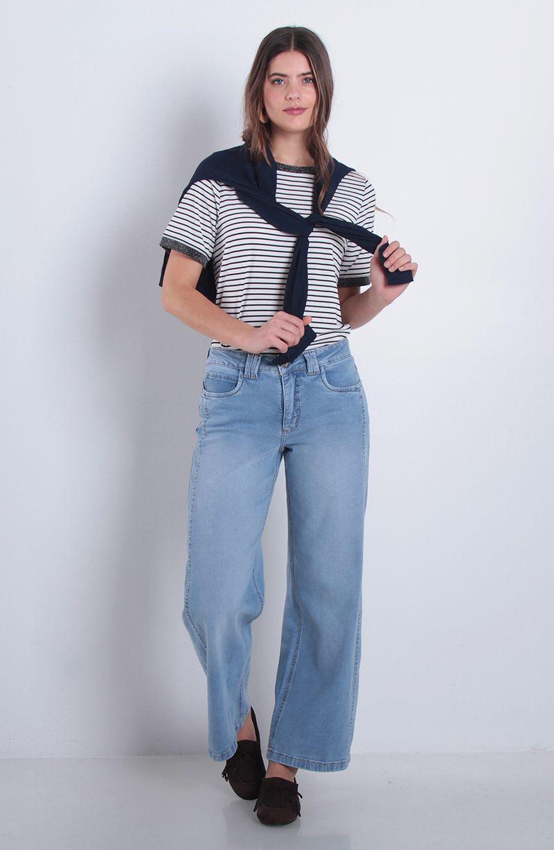 Jeans Wide Tiro Medio Pretina Basica Un Boton-7