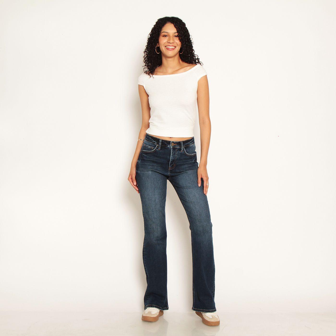 Jeans Flare Tiro Alto Pretina Basica 1  Boton-2