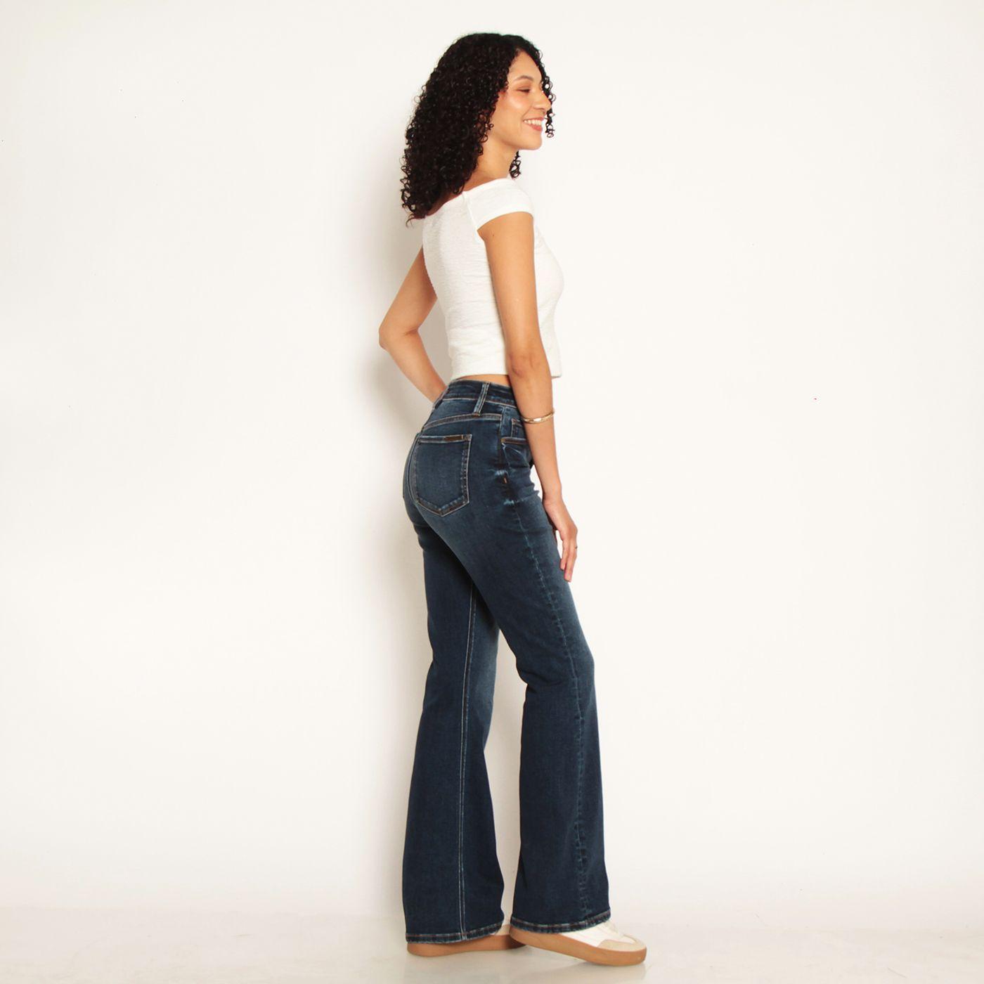 Jeans Flare Tiro Alto Pretina Basica 1  Boton-5