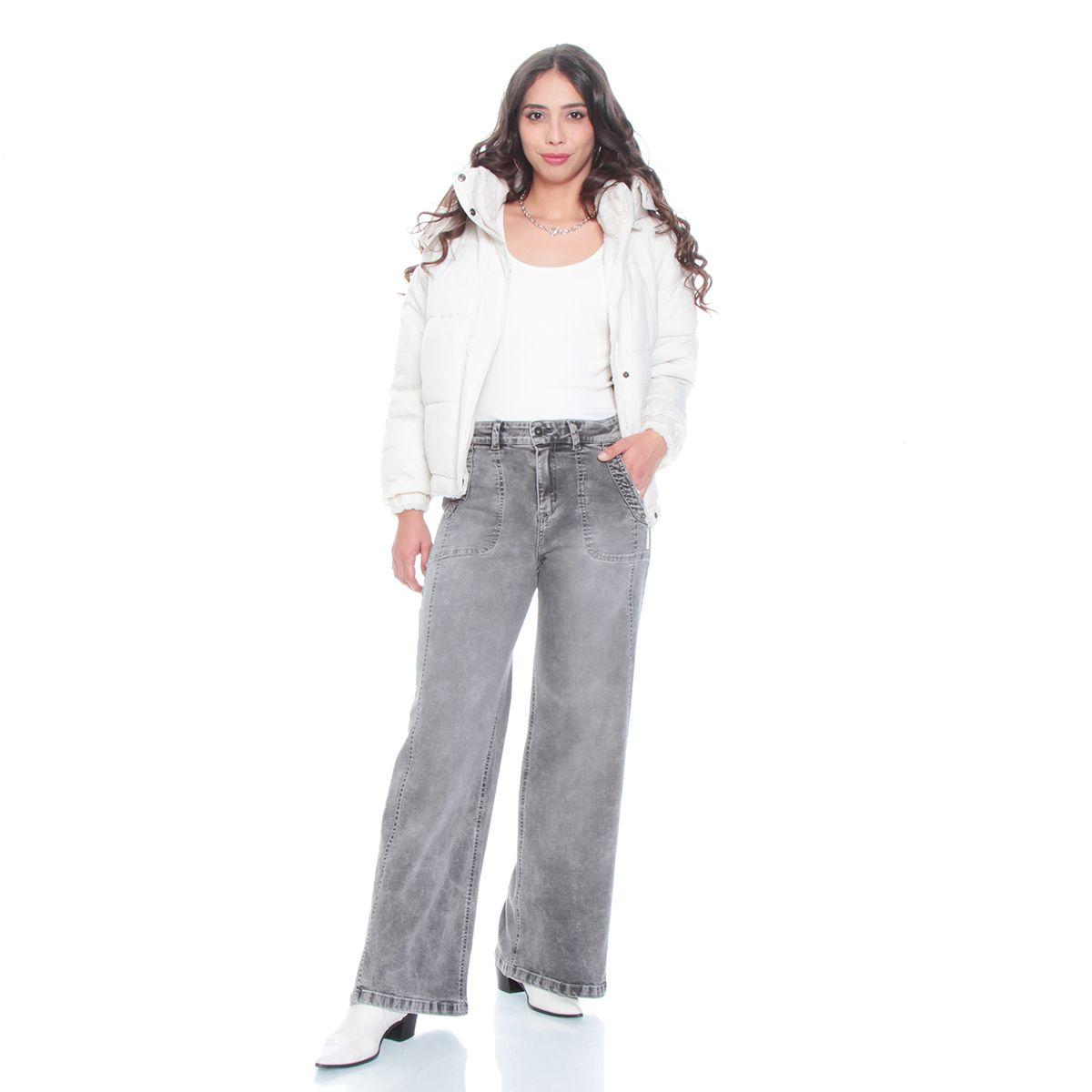 Jeans Wide Leg Cargo Tiro Alto Pretina Basica 1 Boton Costadillo-5